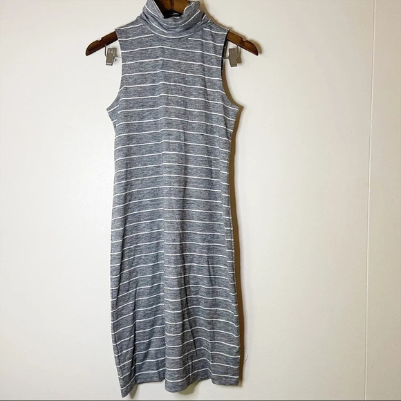 Turtleneck Dress Striped Midi Long Sweater Jersey Gray Sleeveless Womens Size XS - Picture 9 of 9